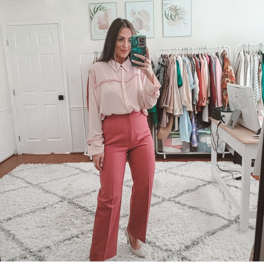 Levi's mauve trousers and zara blouse set
